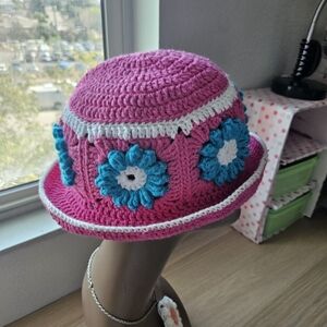 Handmade Pink and Blue Mom/Kids Crochet Hat